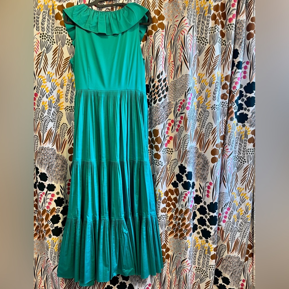 Kate Spade Ruffle Tiered Poplin Dress In Fiji Green - Picture 6 of 6